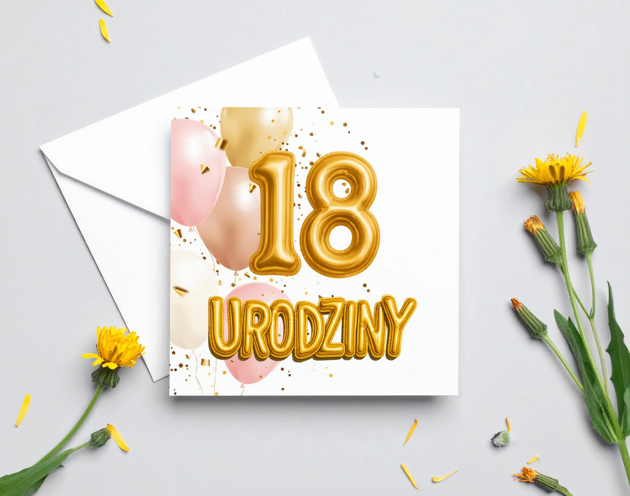 Zaproszenie na 18 urodziny 15x15 z kopertą - Balony - Image 4