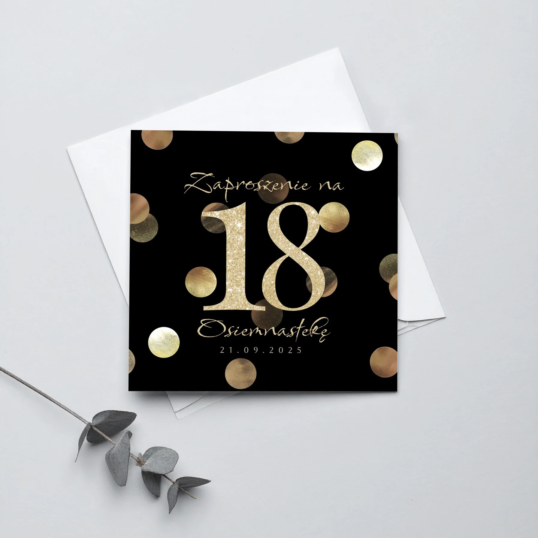 Zaproszenie na 18 urodziny 15x15 z kopertą - Konfetti - Image 4
